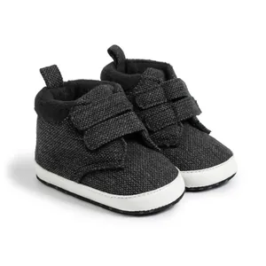 Baby Boys Casual First Walker Shoes Soft Sole Non-Slip Warm Cotton Cloth Hook-And-Loop Infant Prewalker High Top Shoes Black
