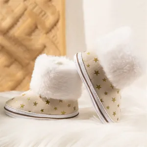 Baby winter snow boots with gold star prints, plush fur lining and soft anti-slip soles