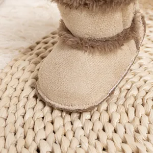 Détails des bottes d'hiver pour bébé en kaki avec doublure en fausse fourrure et suède