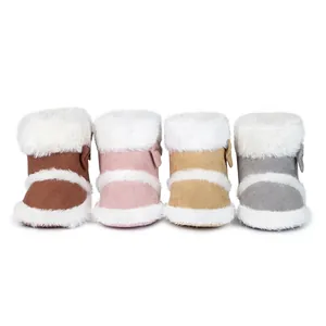 Infant winter snow boots with soft soles, plush faux fur trim and bow detail in four colors
