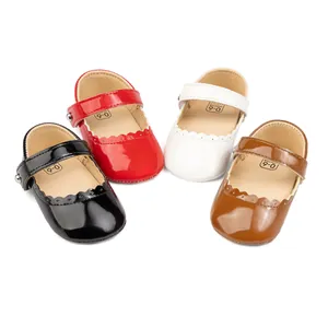 Chaussures Mary Jane pour Bébé Fille Bord Festonné Cuir Verni Antidérapant Premiers Pas Baptême Chaussures de Fête