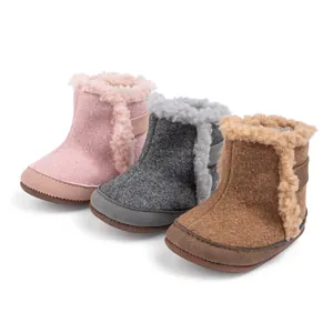 Botas de nieve de invierno para bebé con forro cálido en rosa, gris y marrón
