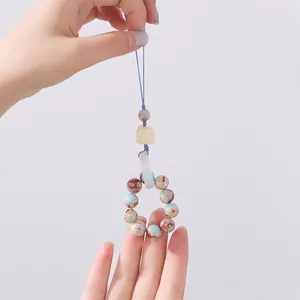 Ciondolo per Telefono in Pietra di Shoushan Fatto a Mano con Tagua Leone del Risveglio Pendente per Borsa Stile Cinese Perline Decorative