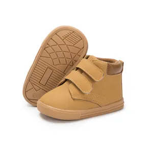Detail view of anti-slip rubber sole with size marking on camel toddler shoes