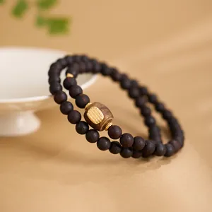 Bracciale a doppio giro in legno Jiangzhen con dettagli in argento S925 e dorature