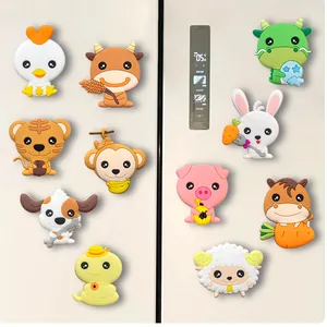Niedliche Cartoon Chinesische Tierkreis Kühlschrankmagnete PVC Weichgummi 3D Tier Magnet Für Küche Home Dekor Kreative Kühlschrankaufkleber