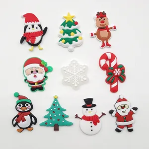 Detailed view of 10-piece Christmas PVC shoe charms including Santa and reindeer