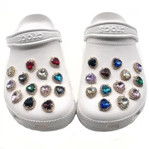 Heart Shaped Crystal Shoe Charms Sparkling Rhinestone Alloy DIY Pendants For Clogs Sandals Jewelry Decoration Accessories