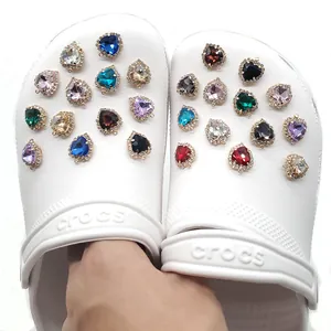 Colorful heart-shaped crystal charms with rhinestone borders for clog shoe decoration