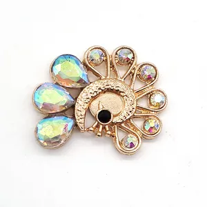 Peacock crystal shoe charm with gold alloy and sparkling rhinestones for clogs