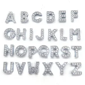 Alphabet A-Z Crystal Rhinestone Shoe Charms For Hole Shoes Silver Alloy Sparkling Initial Letter DIY Decoration Accessory Gift