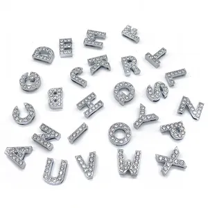 Silver crystal A-Z alphabet shoe charms with sparkling rhinestones for clog decoration