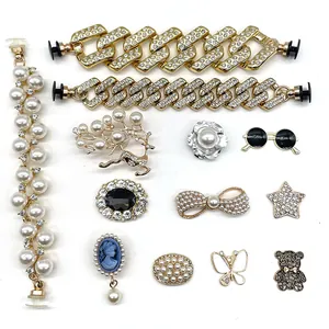Rhinestone Artificial Pearl Shoe Charms DIY Clogs Decoration For Women Sandals Butterfly Deer Bear Star Chains Shoe Buckle Accessories