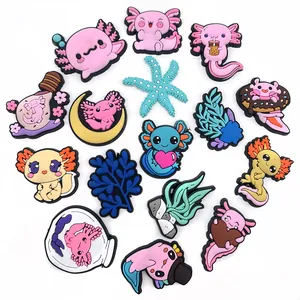 Lot de 16 charms en PVC thème Axolotl et vie marine pour décoration de sabots