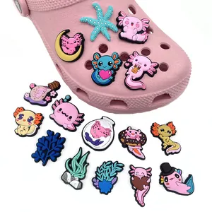 Breloques de Chaussures Axolotl en Dessin Animé PVC Souple Mignon Salamandre Jibbitz pour Sabots Sandales Accessoires Décoration