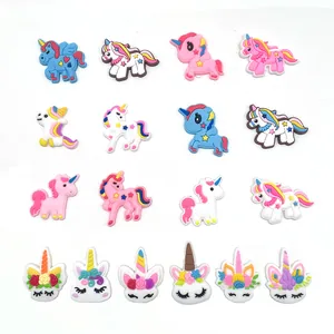 Cute Cartoon Unicorn Shoe Charms PVC Soft Rubber 3D Relief DIY Decoration For Garden Clogs Beach Sandals Slippers Girls Kids