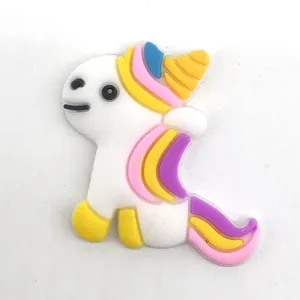 Close-up detail of a cute 3D unicorn PVC charm for clog shoes decoration and DIY crafts