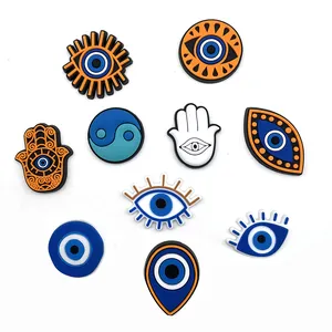 Boze Oog Hand van Fatima PVC Schoenbedeltjes Voor Klompen Sandalen Decoratie Mystieke Symbolen Blauw Oranje DIY Schoengesp Accessoires