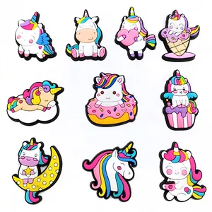 Cute Cartoon Unicorn Shoe Charms PVC Rainbow Shoes Buckle Decoration For Clogs Sandals DIY Shoes Accessories For Kids Girls