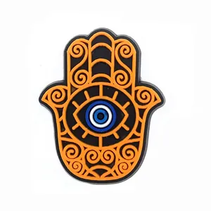 Hamsa Hand en Evil Eye PVC schoenbedel accessoire voor clogs in oranje en blauw