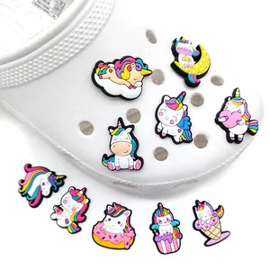 Set of 10 cute cartoon unicorn shoe charms for garden clogs in various candy colors