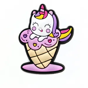 Detailed view of cute 3D unicorn ice cream PVC shoe charm for clogs and sandals
