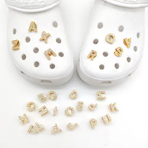 Alphabet Letter Shoe Charms Gold Plated Alloy With Rhinestones DIY Decoration For Clogs Sandals Fashion Accessories