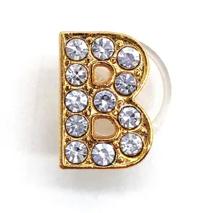 Golden alloy letter B shoe charm with sparkling rhinestones for DIY footwear decoration