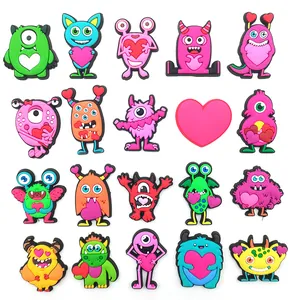 Set of 19 colorful PVC cartoon monster shoe charms with hearts for DIY clogs and sandals
