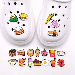 Cute cartoon food PVC charms set for clogs featuring dim sum, sushi and milk tea