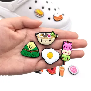 Cute PVC food charms featuring sushi, ramen and dim sum for clog shoes and wristbands