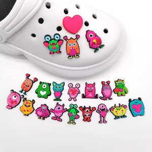 Colorful 18pcs cartoon monster and heart PVC charms set for DIY garden clog decorations