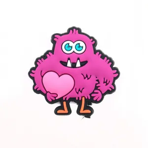 Cute pink monster PVC shoe charm with big eyes for Valentine's Day garden clogs