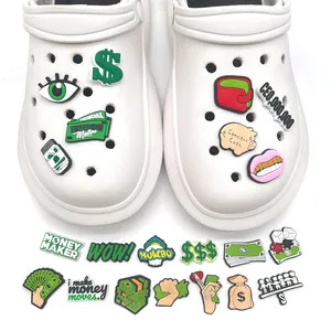 Dollar-Themen PVC Schuhanhänger Set mit Geldsäcken für Clogs und Gartenclogs Dekoration
