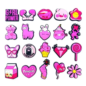 Breloques de Chaussures de Dessin Animé Rose pour Crocs PVC Coeur Animal Motif Alimentaire Accessoires de Chaussures