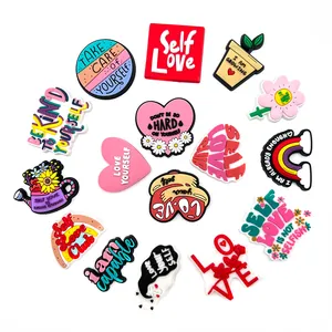 15pcs Self Love PVC Croc charms set with rainbows and flowers for clog shoe decoration