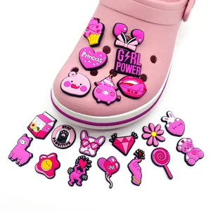 Set de breloques roses mignonnes pour sabots avec motifs princesse et coeurs