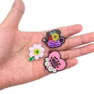 Three-piece Love Yourself PVC shoe charms set featuring flowers and watering can
