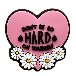 Pink heart shoe charm with Love Yourself quote and white daisies for clog decoration
