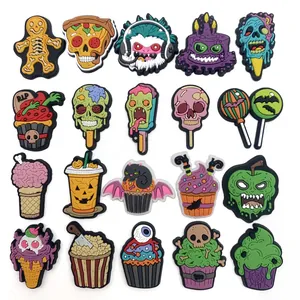 Halloween Thema PVC Schuh-Charms Zombie Totenkopf Pizza Eiscreme Dekoration Für Clogs Sandale Festliche Party Accessoires