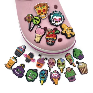 Halloween Schuhanhänger Set mit Zombie Eiscreme und Totenkopf Pizza für Clogs Schuhe