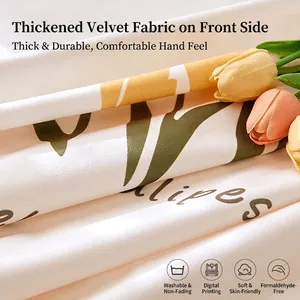 Elastic dustproof headboard cover with yellow tulip print on thick velvet fabric