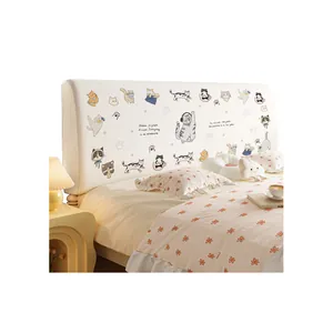 All-inclusive cream white bed headboard cover with cute cartoon cat illustrations