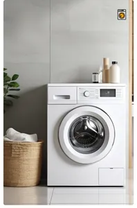 Detail showing high-density white chenille sofa cover placed in a washing machine