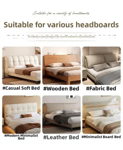 Universal elastic headboard cover shown in multiple styles including wood and leather beds