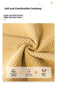 Close-up of high-density thick corduroy sofa cover fabric with soft ribbed texture