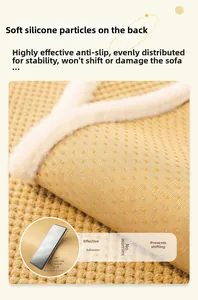 Detail of soft silicone anti-slip particles on thickened corduroy sofa cover backing