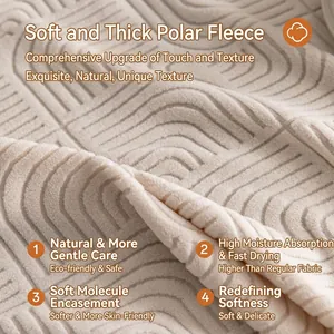Textured polar fleece sofa cover in oatmeal beige with thick wave pattern fabric