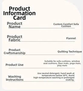 Detailed flannel sofa cover specifications, quilting process, and maintenance instructions card