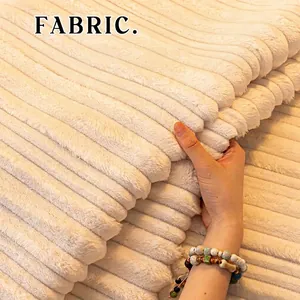 Thick cream flannel sofa cover with textured stripes for anti-slip protection